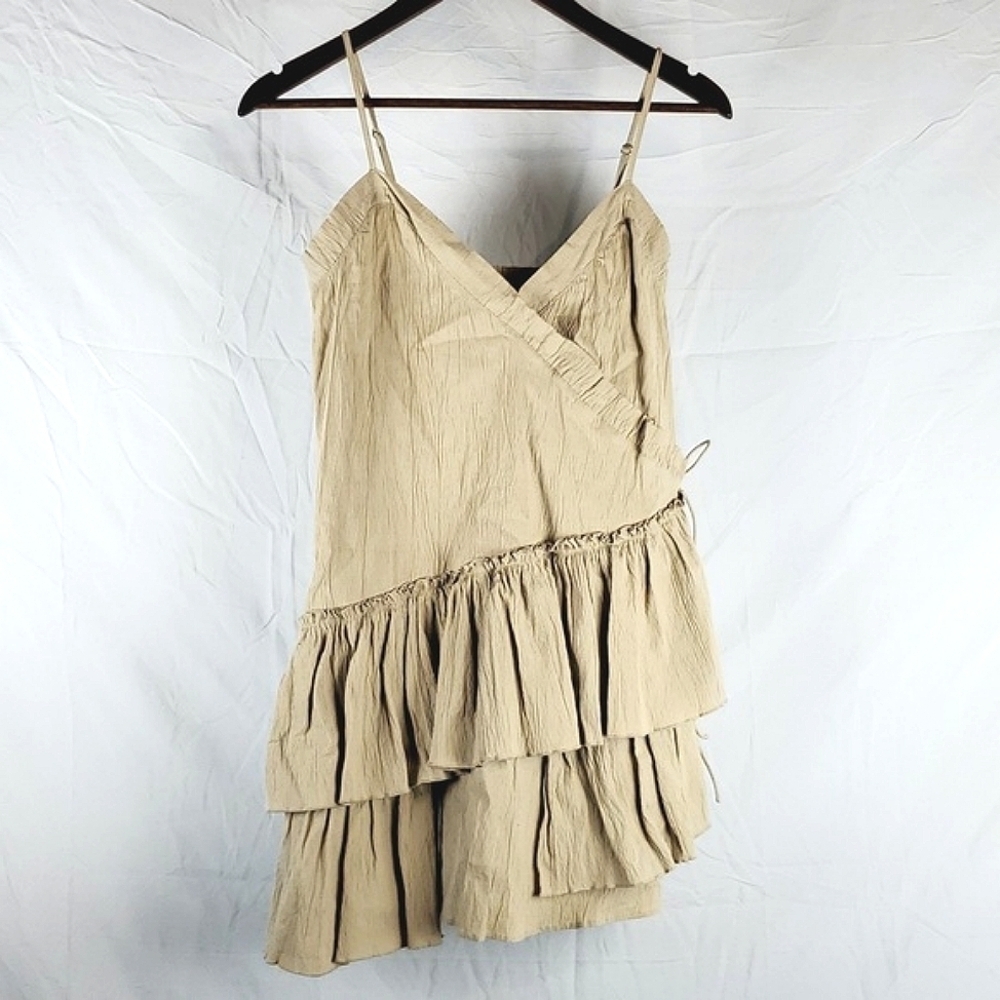 Moon River Tan Asymmetrical Mini Dress
